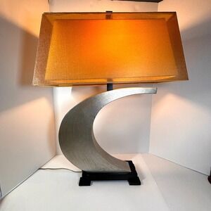 Vintage Mid Century Silver Iridescent Crescent Lamp with double shade